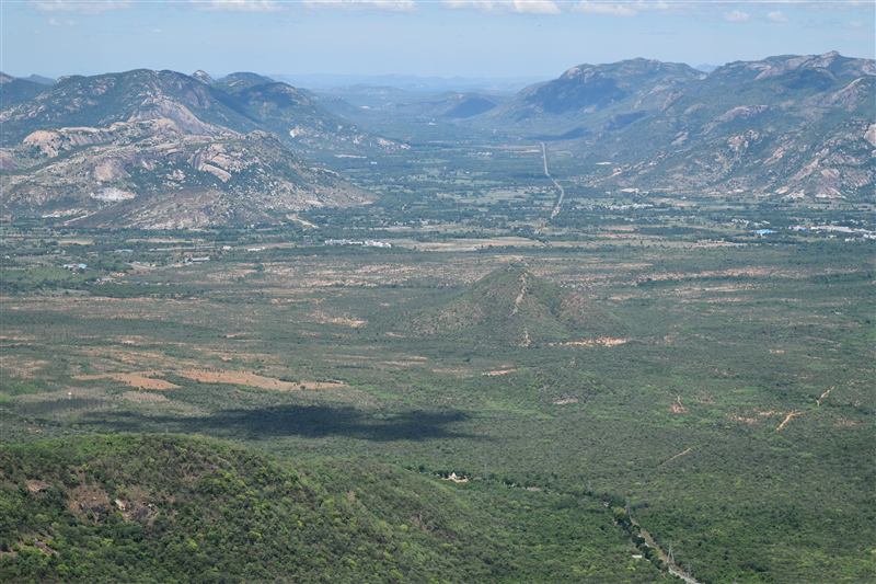 Panoramic vista of the holy Sapthagiri Seven Hills in Tirumala